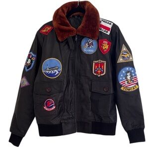 G1 Maverick Air Force Top Gun Aviator Flying Bomber Leather Jacket Patches XL